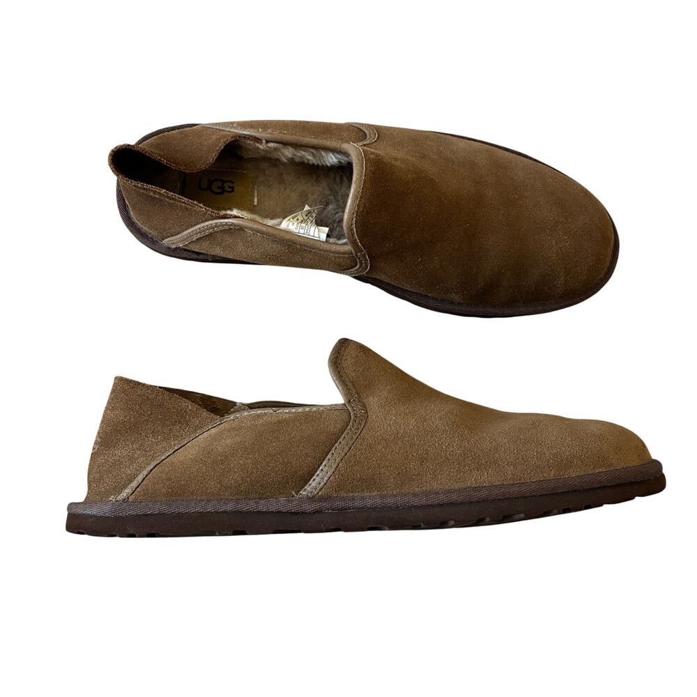 UGG Brown Suede Cooke Slip-On Shearling Lined Comfort Loafer Slippers Size 10